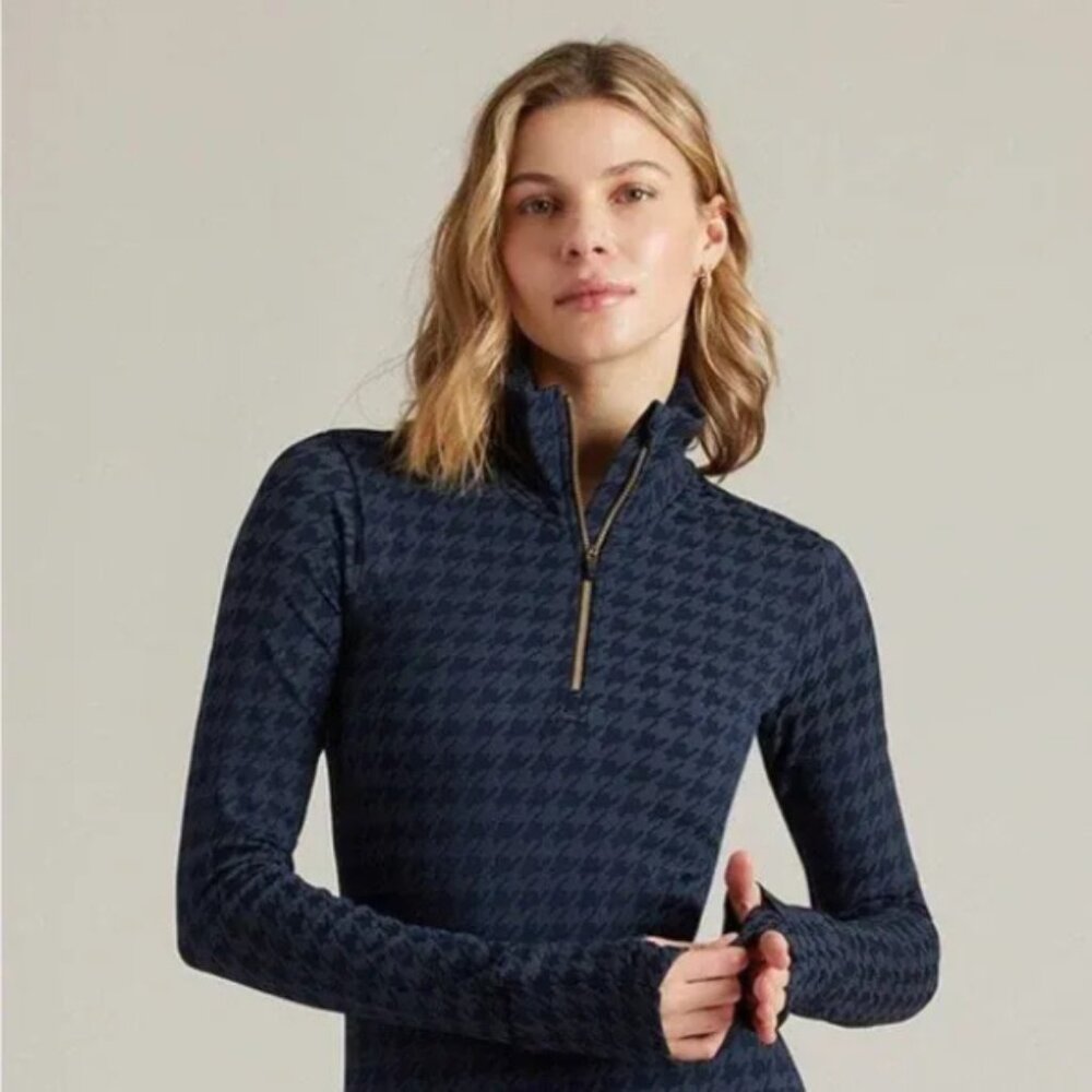 Rhone 1/4 Zip Top Women's Size XXL Blue Houndstooth Seamless Base Layer NWT